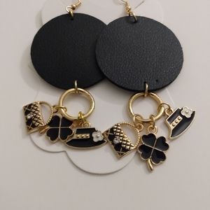 Black/gold charm earrings